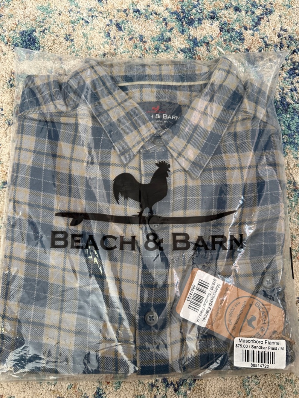 NWT BEACH & BARN  Masonboro Flannel sandbar plaid long sleeve Button Up shirt